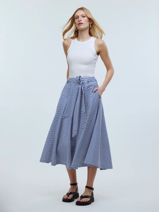 Madewell Dresses & Skirts - Madewell 100% Cotton Poplin Flared Midi Skirt - Blue White Stripe | Size 6
